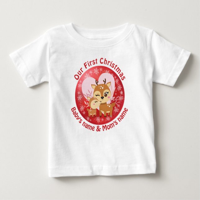 Our First Christmas Together cute reindeers  Baby T-Shirt (Front)