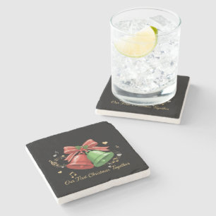Our First Christmas Together Elegant Christmas Stone Coaster