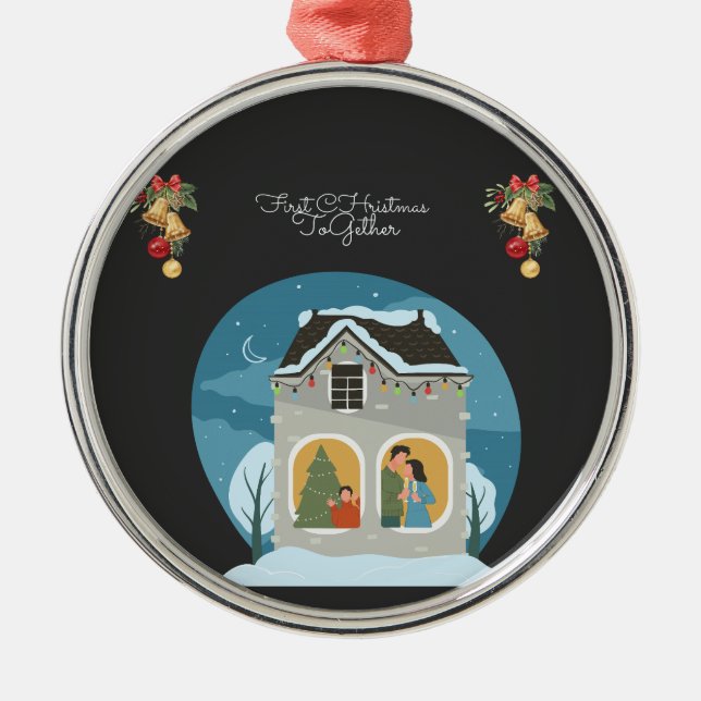 Our First Christmas Together Family Holiday Metal Ornament (Front)