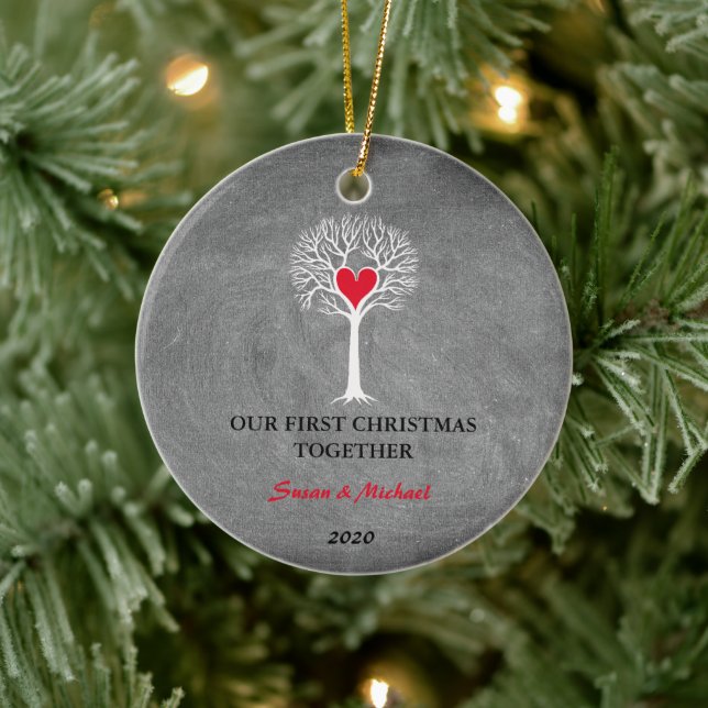 Our first Christmas together love tree chalkboard Ceramic Ornament (Tree)