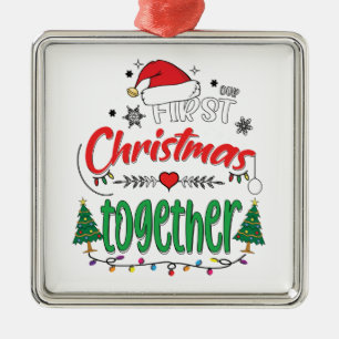 Our First Christmas Together Matching Couple Metal Ornament