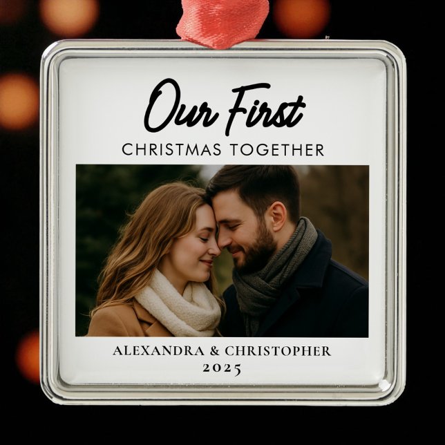 Our First Christmas Together Minimalist Modern Metal Ornament (Creator Uploaded)