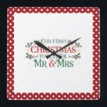 Our First Christmas Together Mr. & Mrs Square Wall Clock<br><div class="desc">Celebrate your first Christmas as a married couple with this “Our First Christmas Together, Mr. & Mrs.” wall clock. Featuring a festive and romantic design, it adds charm and warmth to any room while keeping track of precious moments. Perfect for living rooms, bedrooms, or as a thoughtful holiday gift for...</div>