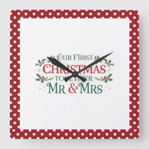 Our First Christmas Together Mr. & Mrs Square Wall Clock