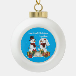 Our First Christmas Together Newlywed Snowman Ceramic Ball Christmas Ornament