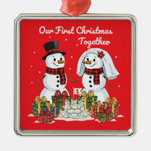 Our First Christmas Together Newlywed Snowman Metal Ornament