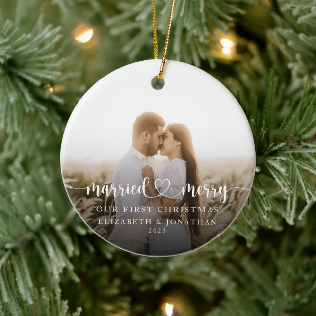 Our First Christmas Together Newlyweds Photo Ceramic Ornament (Tree)
