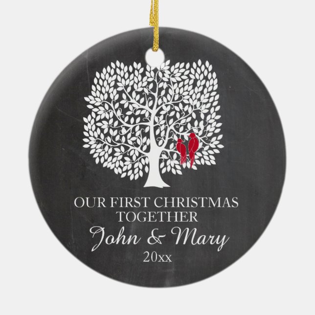 Our first Christmas together ornament, love birds Ceramic Ornament (Back)