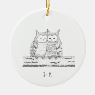 Our First Christmas Together Owl Couple Art Custom Ceramic Ornament