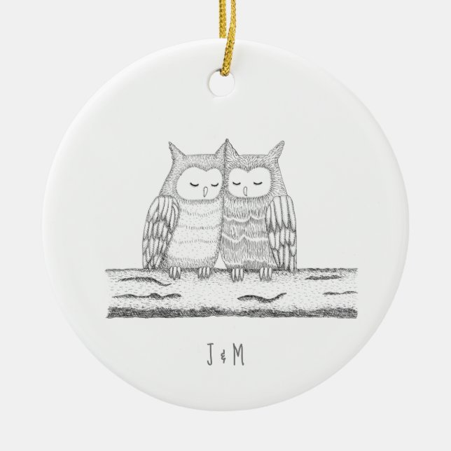 Our First Christmas Together Owl Couple Art Custom Ceramic Ornament (Front)