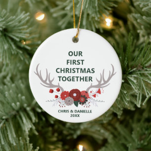 Our First Christmas Together Personalised Antlers Ceramic Ornament