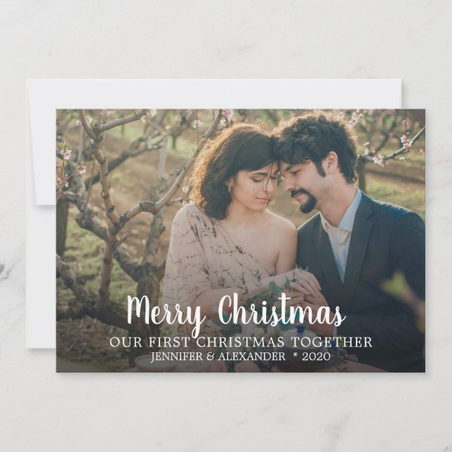 Our First christmas together photo Merry Christmas Holiday Card (Front)