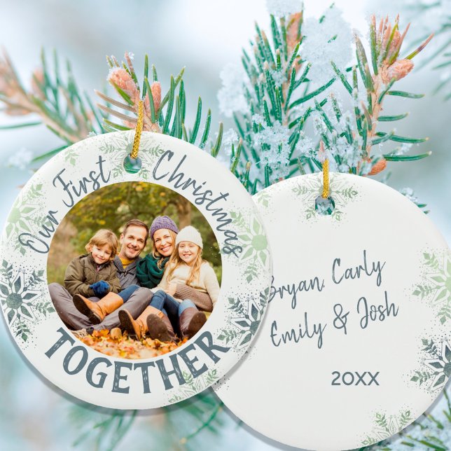 Our First Christmas Together Photo Snowflake Ceramic Ornament (Creator Uploaded)