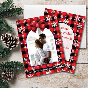 Our First Christmas Together Plaid Photo Holiday Card