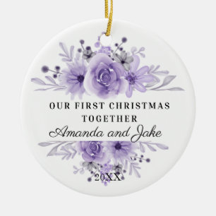 Our First Christmas Together Purple Floral Ceramic Ornament