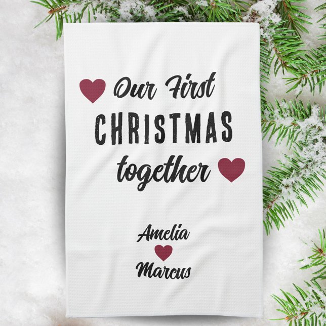 Our First Christmas Together Red Hearts  Tea Towel (Creator Uploaded)