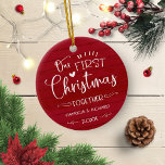 Our First Christmas Together Rustic Farmhouse Red Ceramic Ornament<br><div class="desc">Our First Christmas Together Rustic Farmhouse Ceramic Ornament</div>