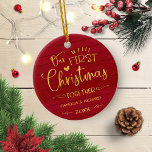 Our First Christmas Together Rustic Farmhouse Red Ceramic Ornament<br><div class="desc">Our First Christmas Together Rustic Farmhouse Ceramic Ornament</div>