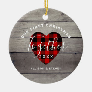Our First Christmas Together Rustic Personalized Ceramic Ornament