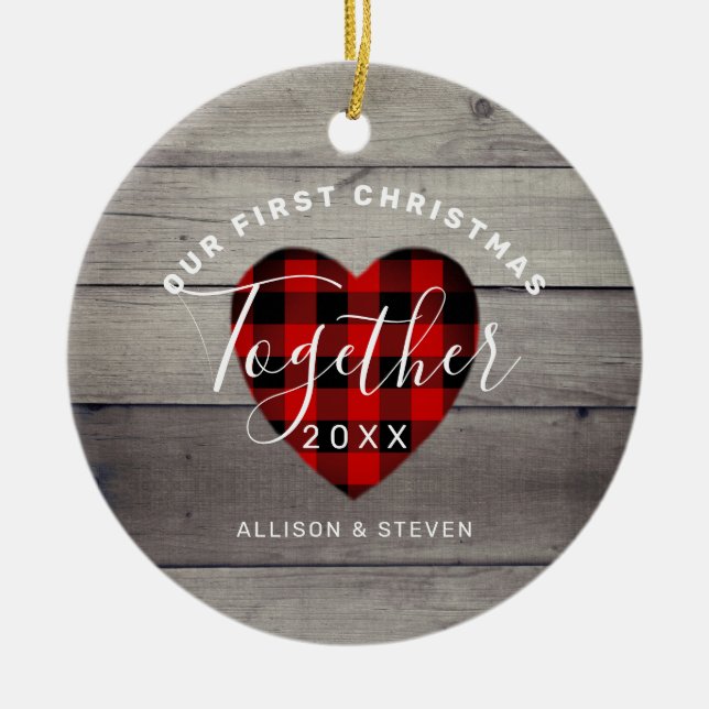 Our First Christmas Together Rustic Personalized Ceramic Ornament (Front)