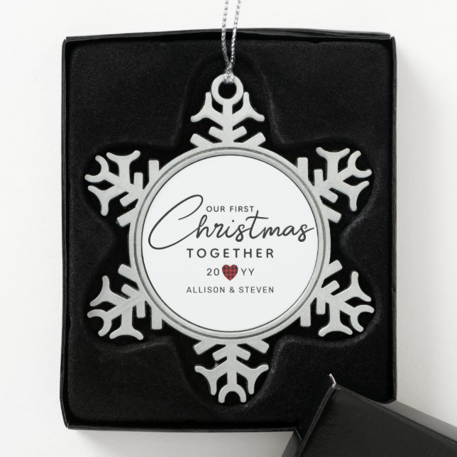 Our First Christmas Together Script Personalised Snowflake Pewter Christmas Ornament (Box)