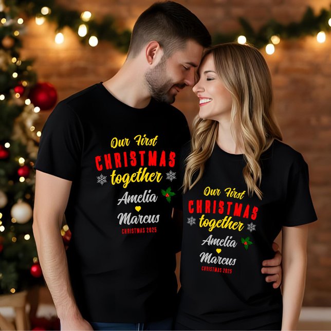 Our First Christmas Together Snowflakes Black T-Shirt (Creator Uploaded)