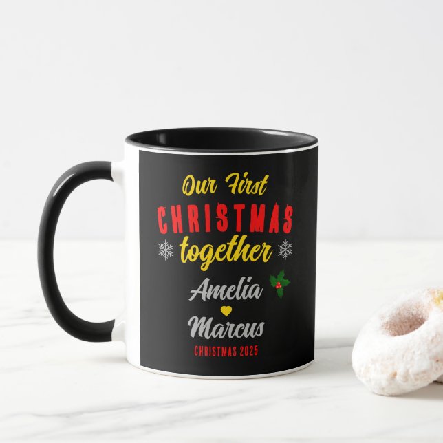 Our First Christmas Together Snowflakes Couple Mug (With Donut)