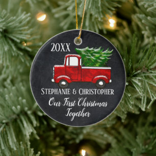 Our First Christmas Together Vintage Country Truck Ceramic Ornament
