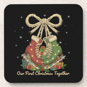 Our First Christmas Together Vintage Ice Skates Coaster