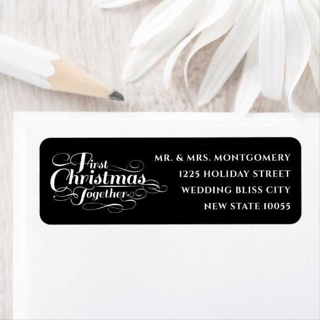 Our First Christmas Together White Script Address Return Address Label (Insitu)