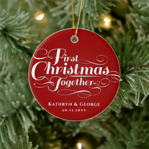 Our First Christmas Together White Script Photo Ceramic Ornament