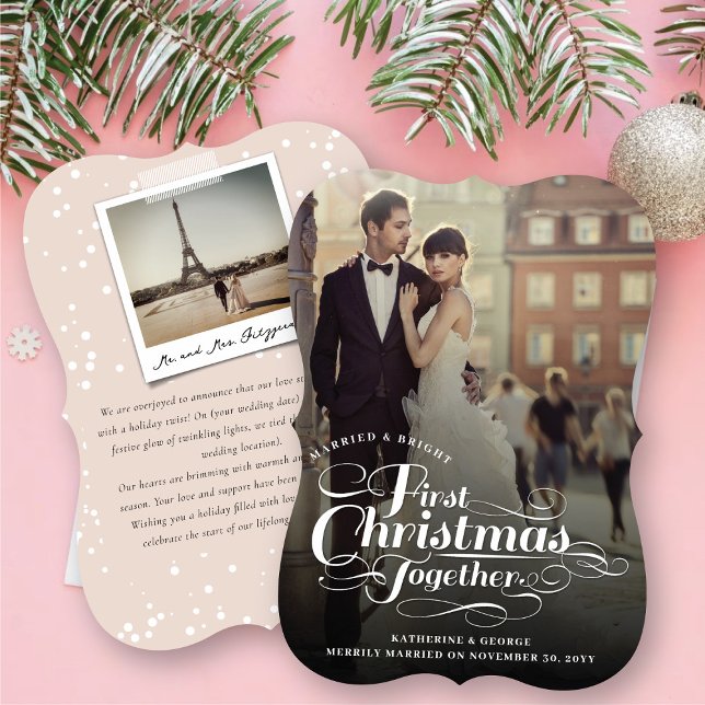 Our First Christmas Together White Script Photo Holiday Card (Creator Uploaded)