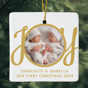 Our First Christmas Twins Photo Keepsake Joy Ceramic Ornament