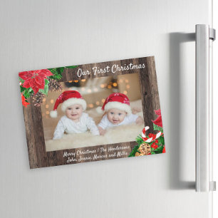 Our First Christmas Twins Photo Rustic Wood