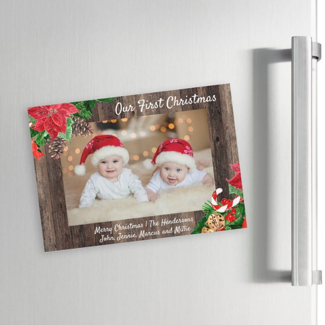 Our First Christmas Twins Photo Rustic Wood (Creator Uploaded)