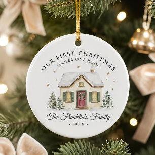 Our First Christmas Under One Roof Family Keepsake Ceramic Ornament