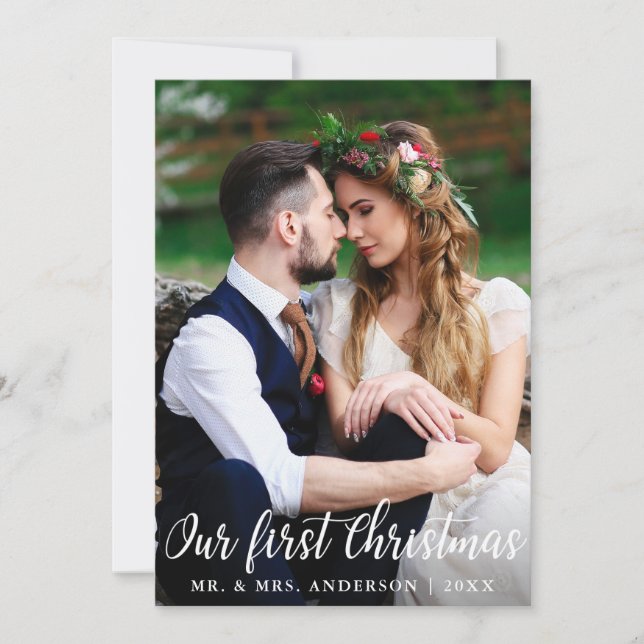 Our First Christmas Wedding Couple Photo Card (Front)