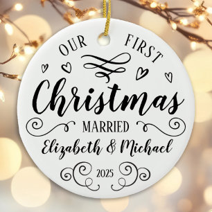 our first christmas wedding hand drawn ornament