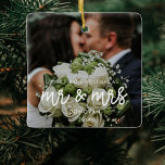 Our First Christmas Wedding Photo Ceramic Ornament<br><div class="desc">A modern typography for this photo ornaments collection. To customize with your favorite picture. You can also easily change the color of the font to your liking.</div>