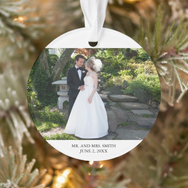 Our First Christmas Wedding Photo Elegant Script Ornament (Tree)