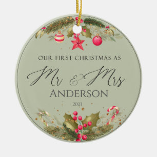 Our First Christmas Wedding Photo Mr Mrs Ceramic Ornament