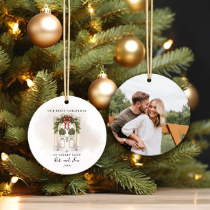 Our First Christmas White Door Couple Photo Ceramic Ornament