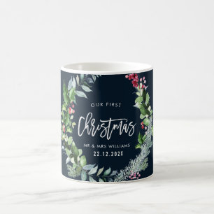 our first christmas wreath wedding announcement coffee mug