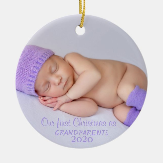 Our First Christmas ,Your Baby Photo Ceramic Ornament (Front)