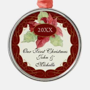 Our First ChristmasTogether Poinsettia Personalise Metal Ornament