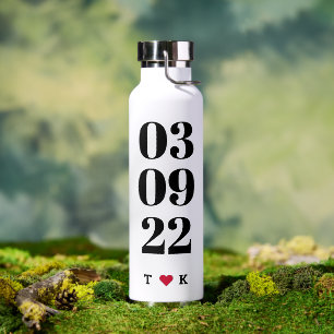 Our First Date   Custom Date  Valentine's Day Gift Water Bottle