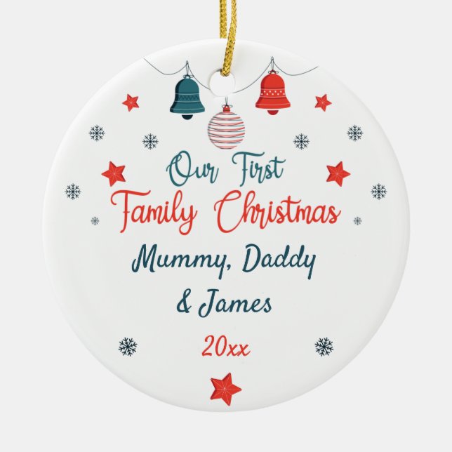Our First Family Christmas Personalised Photo 2023 Ceramic Ornament (Front)