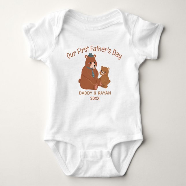 Our First Father's Day Baby Bear custom name,year Baby Bodysuit (Front)