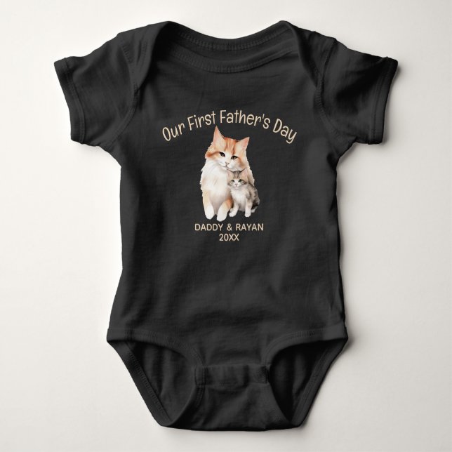 Our First Father's Day,Baby cat custom name kitty  Baby Bodysuit (Front)