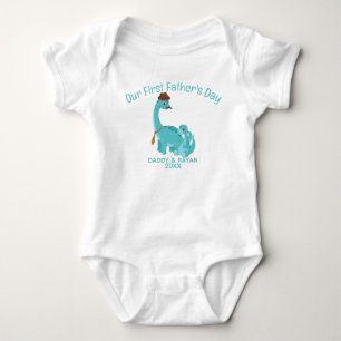 Our First Father's Day, Baby Dinosaurs custom name Bodysuit